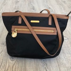 Michael Kors Black & Brown Fabric Tote